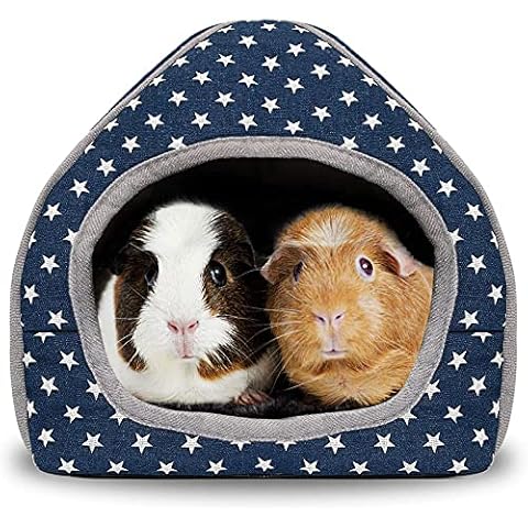 RANYPET Guinea Pig Bed - Cave Cozy Hamster House Large Hideout for Guinea pig Ferret Hedgehog Chinchilla Bearded Dragon Winter Nest Hamster Accessories Blue Cover