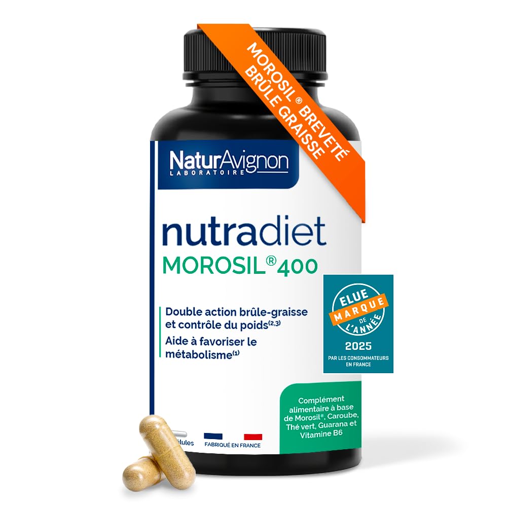 NaturAvignon Morosil 400 | Soutien du métabolisme des graisses | Contrôle du poids | Aide coupe-faim | Morosil, Guarana, Thé Vert, Caroube | 90 gélules minceur efficace