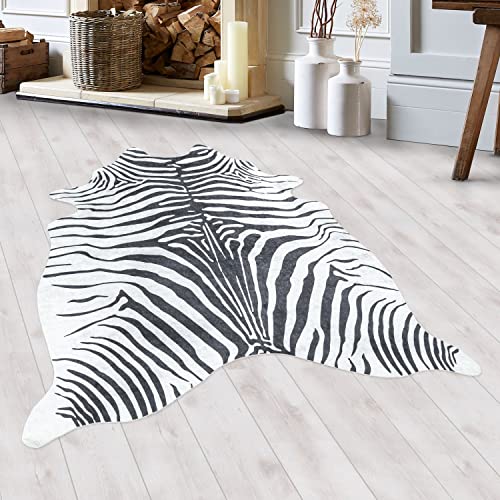 HomebyHome Fell Teppich Flachgewebt Kunstfell Zebra Design Wohnzimmer Schlafzimmer 8 mm Florhöhe...
