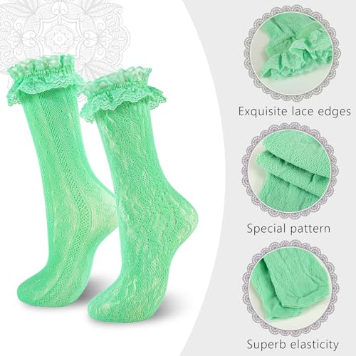 Image of Women Lace Ruffle Socks White Black Frilly Lolita Crew Dress Socks