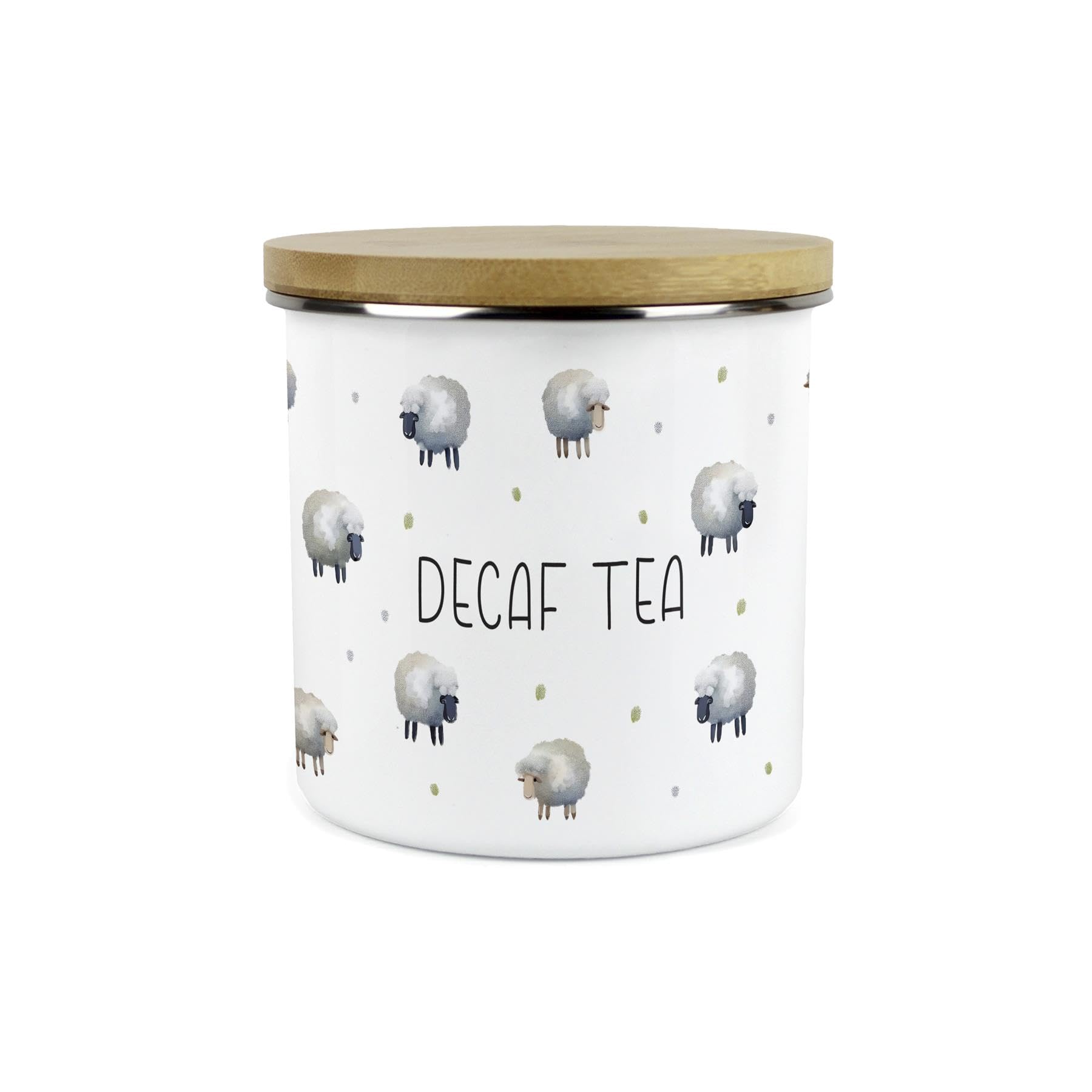 Purely Home Decaf Tea Spring Sheep Storage Canister - Cartoon-Style Countryside Farm Animal Kitchen Décor - Large 1.2L Enamel Hot Drinks/Food Storage Container