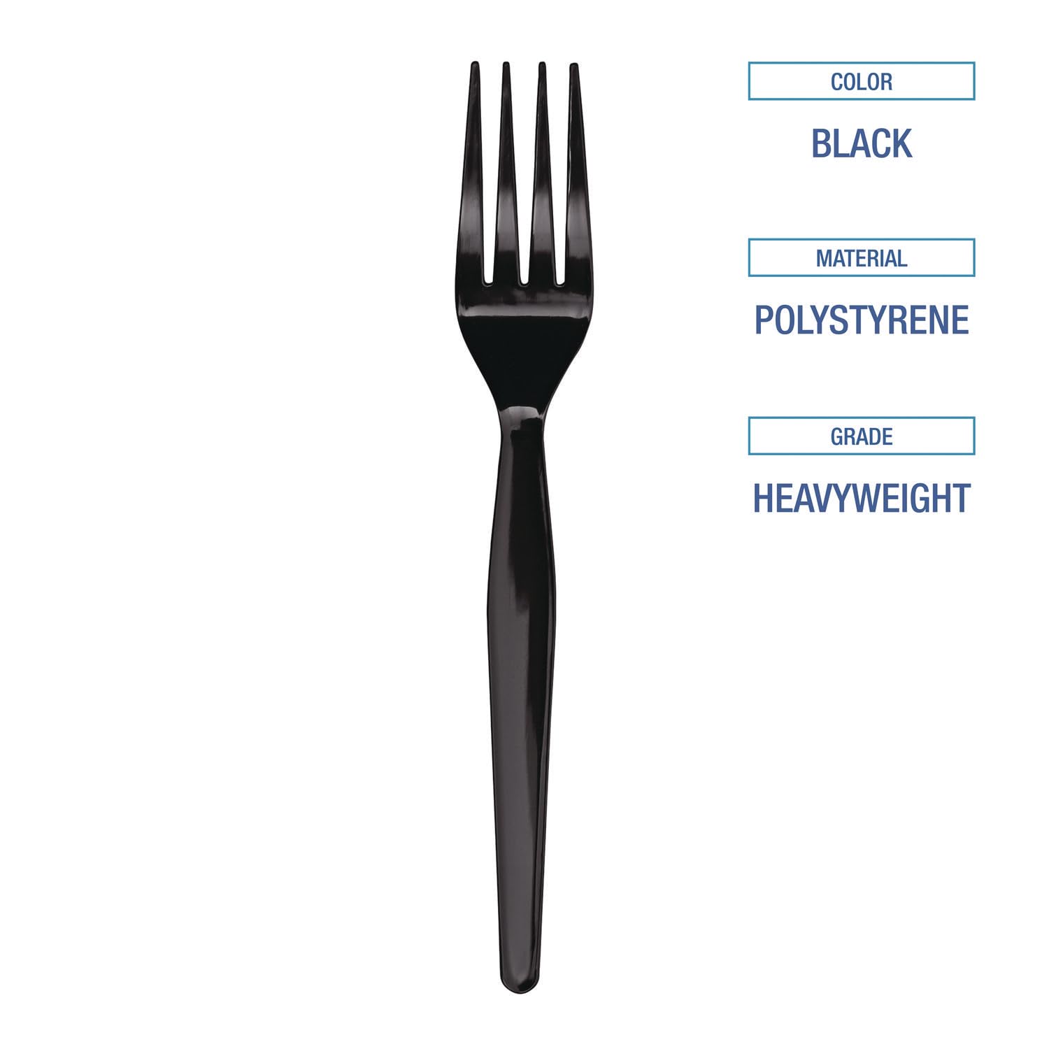 Boardwalk Heavyweight Polystyrene Cutlery, Fork, Black, 1000/Carton