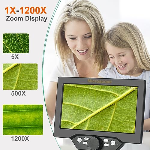 Image of Koolertron 7 inch LCD Digital Microscope 12MP 1-1200X Magnification - Handheld USB Microscope Camera with 32GB TF Card, 8 Adjustable LED Lights & Rechargeable Battery - Portable for Coin /PCB /Insect /Rock