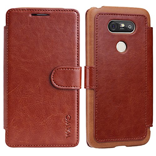 Funda Para LG G5 - WAWO Funda De Piel Tipo Cartera Para LG G5 Wallet Case - Marrón (Card Slot Vintage Series)(Funda Con Tapa LG G5 Carcasa)