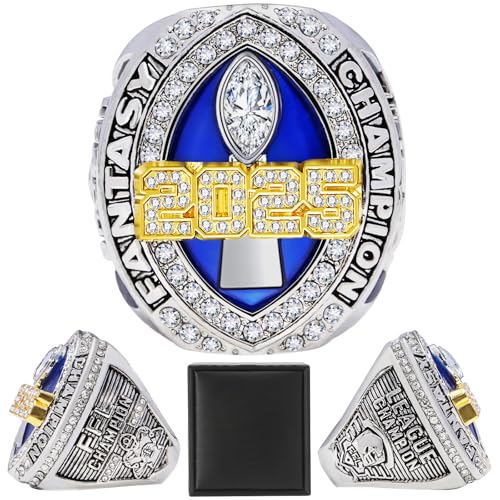 LANGE HOME Fantasy Football Ring 2025 Fantasy Football Championship Ring with High-Grade Gift Box League Champion Trophy Rings Premium Award for Winner