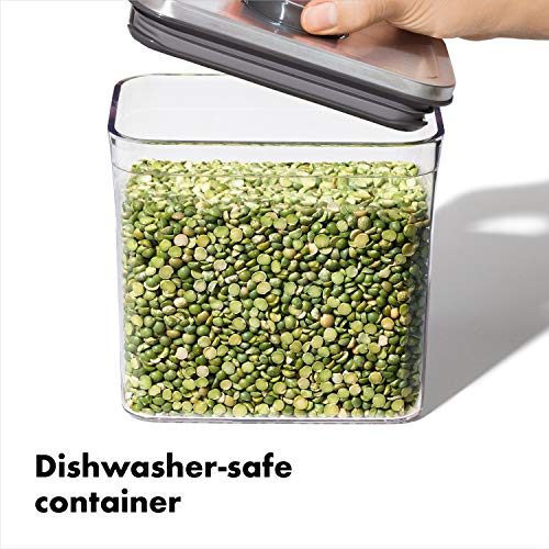 OXO Recipiente Pop de aço retângulo curto - 1,7 litros para açúcar mascavo, feijão seco e mais, cinz