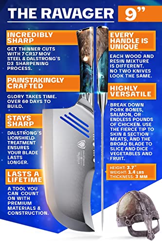 Dalstrong Massive Cleaver Knife - 9 Inch - 'The Ravager' - Valhalla Series - 7Cr17Mov Hc Steel Kitchen Knife - Celestial Resin & Wood Handle - Razor Sharp Meat Cutting Knife - W/Leather Sheath #TOP3