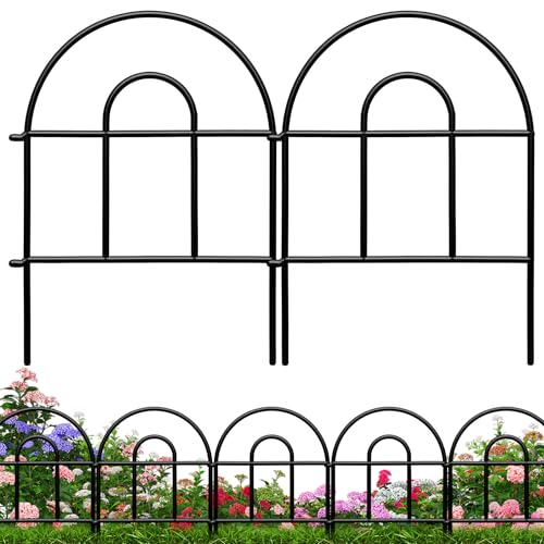 Decorative Garden Fence, 21.67ft(L) x 17in(H) Metal Fencing, 20 Pack, Black, Classic Style, Animal Barrier, Garden Border