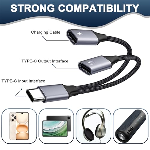 Manyugo Usb C Splitter 2 Port 1PCS Usb Type C Splitter Cable Adapter With Power Supply Dual USB-C Headphone and Charger Adapter, Y Splitter Cable Compatible With Mac Laptop iPhone More Type C Devices - Image 4