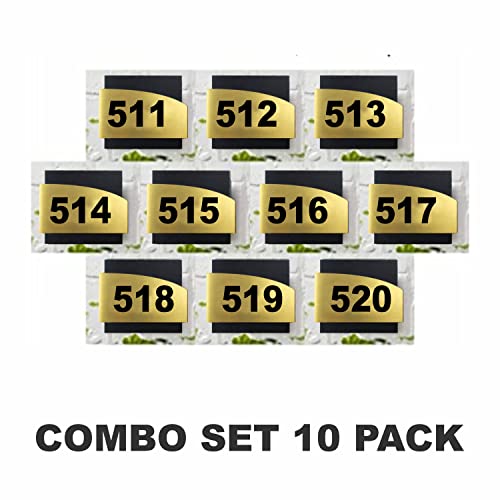 Image of Combo Number Plate | Combo SET511-520(Pack of10)| Laser Cut Acrylic Black and Gold Color Smooth Finish Plate with Double Side Tape on Backside