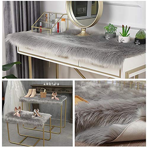 Qtqhome Solid Color Plush Table Runner,Faux Sheepskin Decorative Shaggy Dresser Scarf,Not-Slip Desk Pad Food For Christmas Weddin,Luxury False Fur Dresser Tablecloth-Gray 45X60Cm(18X24Inch) #TOP3