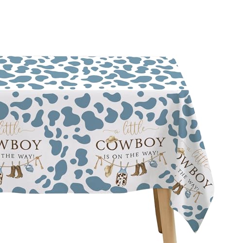 Image of Western Cowboy Baby Shower Tablecloth Decorations - Disposable Little Cowboy Baby Boy Table Decorations Tablecover, Wild West Rodeo Baby Shower Supplies Table Cloth - 3 Pack (54in x 108in)