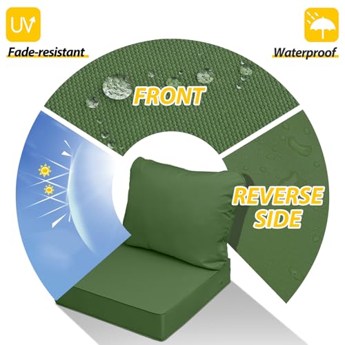Image of AAAAAcessories Outdoor Deep Seat Cushions, Waterproof, Fade-Resistant Patio Furniture Replacement Cushions, 25.5 inch x 25.5 inch x 5 inch + 25.5 inch x 19 inch, Set of 2, Woodland Green