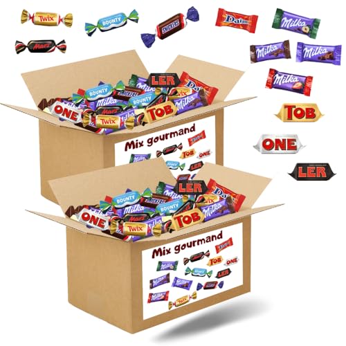 MIX GOURMAND NOEL | Assortiment de 2x100 bonbons au chocolat Célébrations, Milka, Daim, Toblerone | 2 Boites à partager de 1.5 kgs pour les anniversaires et les fêtes
