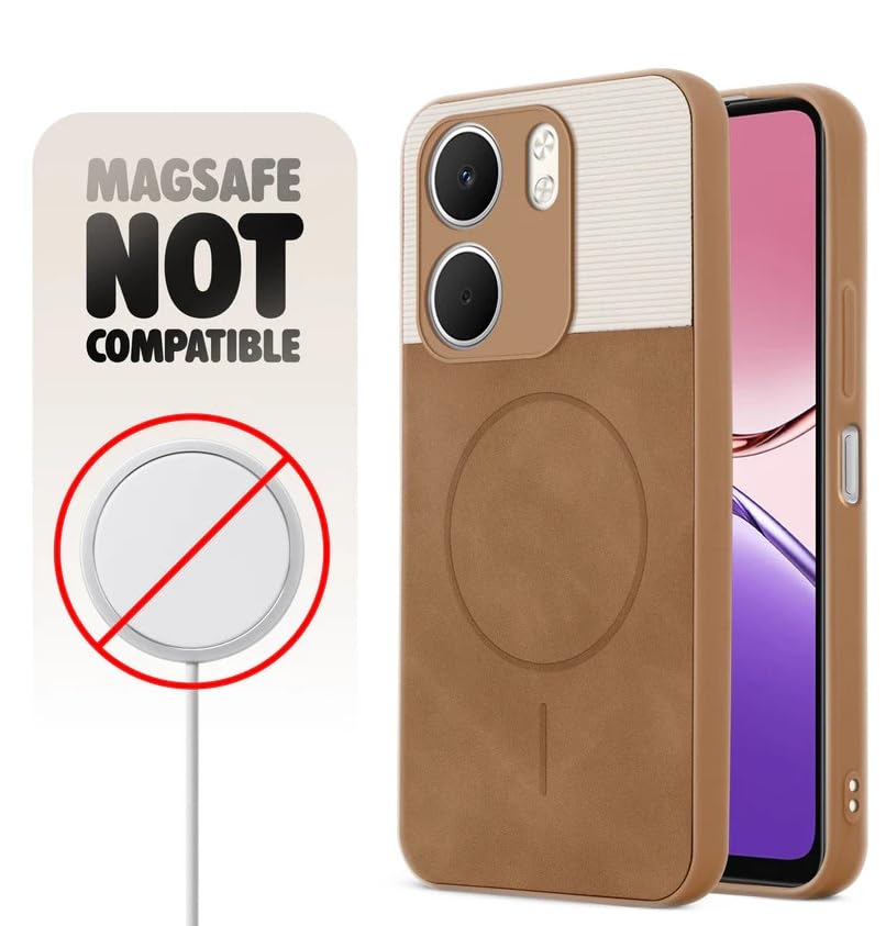 Image of Bintage CASE Mac Safe Design Hard Light Weight Back Case | Soft Border Camera Protect | Dual PU Leather Finish Back Cover Compatible for Oppo A5x 5G - White & Brown