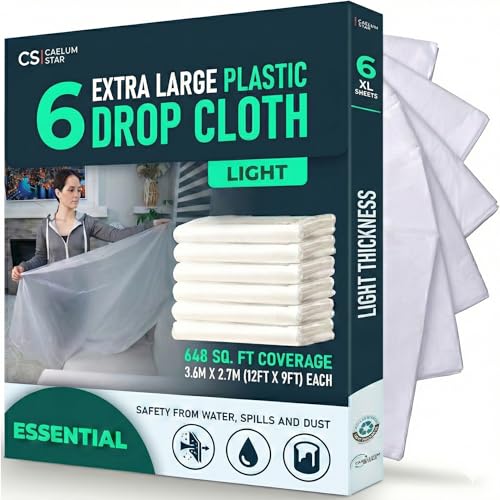 Paquete de 6 Hojas Plásticas Extra Grandes para Decorar de Caelum Star, 3.6m x 3m x 0.7mil (12ft x 10ft), Láminas de Plástico Ligero para Muebles, Hojas de Plástico para Pintura