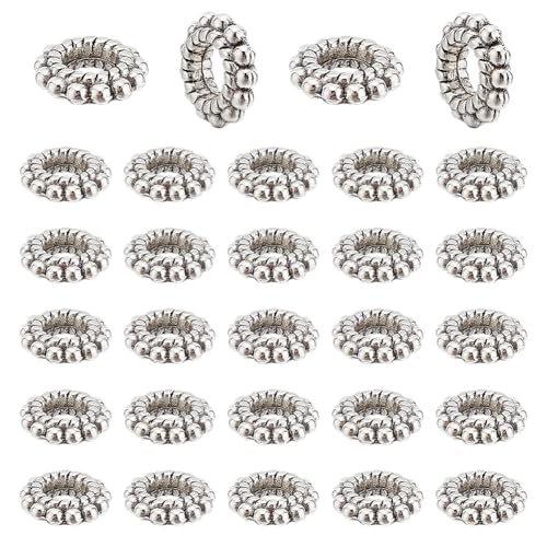 HOBBIESAY Lot de 100 perles intercalaires à grand trou de 8 mm en forme de fleur argentée - Petites perles en vrac en métal pour fabrication de bracelets,...