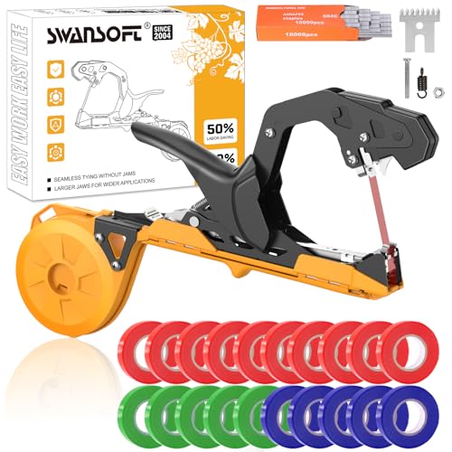SWANSOFT Plant Tying Machine Lightweight Plant Vine Tying Tape Machine Tool Planting Tape Gun for Tomatoes Grapes and Vegetable Garden Come with 10000pcs Staples 20 Rolls (Yellow)