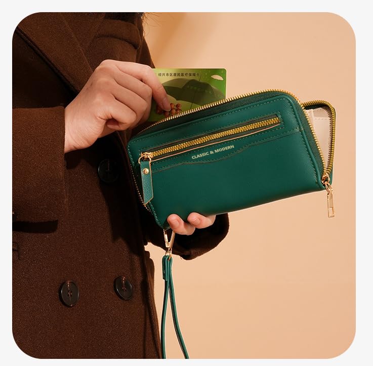 RFID Wallet for Women, Leather Large Billfold Clutch Wallets for Women, Long Ladies Wallet Purse with Wristlet, Women's Zippered Wallet with RFID-blocker Protection, Lightweight Female Wallet (Blue)3