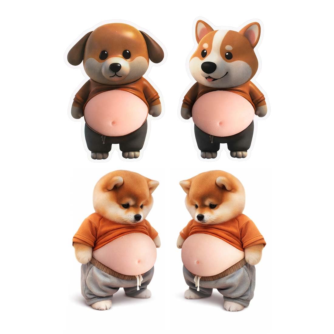 ZENQARI 4 Stück Türstopper Sticker aus Gummi & PVC – Braune Shiba Inu Hundekopf Aufkleber als lustiger Türanschlag und Handy-Sticker für Zuhause