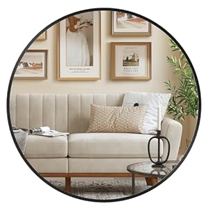 SONGMICS 50 cm d Spiegel rund, runder Spiegel, Wandspiegel, Metallrahmen, einfache Montage, modern, für Bad, Wohnzimmer, Schlafzimmer, Flur, Eingangsbereich, tintenschwarz LWM101BD03