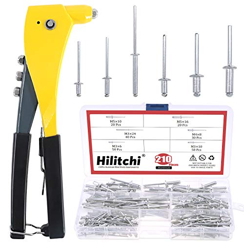 Hilitchi - Pistola remachadora profesional con remaches de aluminio surtidos de 210 piezas para láminas de metal, automotriz y conductos