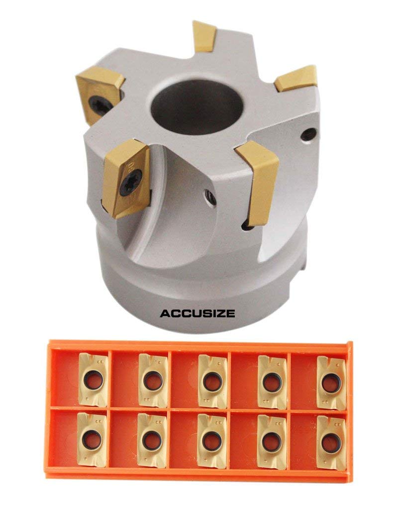 Accusize Industrial Tools 2'' by 3/4'' 90 Deg Square Shoulder Indexable Face Mill Plus 15 Apkt1604 Inserts, 4508-0012+0056-1604