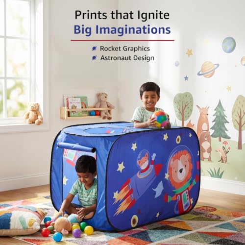 Image of Amazon Brand - Jam & Honey Space Rocket Car Theme Play Tent Indoor Outdoor | Kids Pop Up Tent House for Boys & Girls