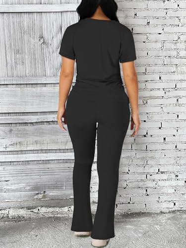 STOLKISS Women 2 Piece Outfits Casual Oversized Workout Set Lounge Wear Resort Wear Bodycon Tracksuit Short Sleeve Jogger Pants Set Summer Fall Black 2X — view 4