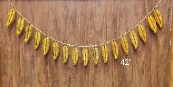 German Silver German Silver Stone Mango Leaf toran, 42" end to end for Diwali, Housewarming, Home décor, Color - Golden