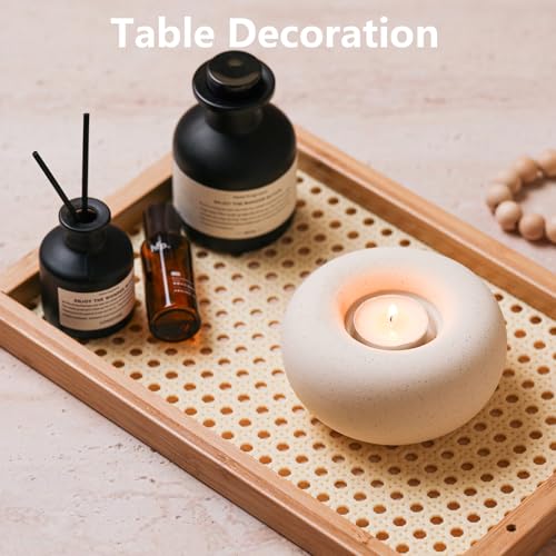 Tea Light Candle Holders, Tealight Candle Holder, Larger Ceramic Boho Votive Candleholders in Beige, Farmhouse Rustic Home Table Centerpiece Decor for Wedding, Living Room, Christmas, Parties - Image 4