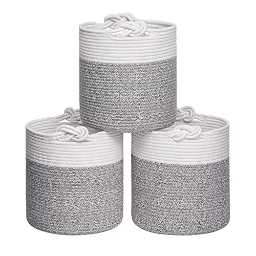Goodpick 11X11 Cube Storage Bins Organizer, Round Woven Rope Basket For Toys, Storage Cubes Organizer For Closet Shelves, Grey Baskets For Organizing, 3 Packs #TOP24