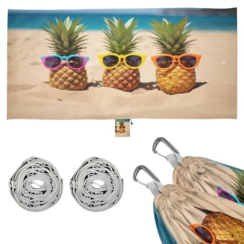 SDMKA Pineapples Beach Camping Hammock, 330 lbs with 2 Tree Straps, Carry Bag, Single Portable Hammock for Outdoor/Indoor, Hiking, Beach, Backpacking, Travel