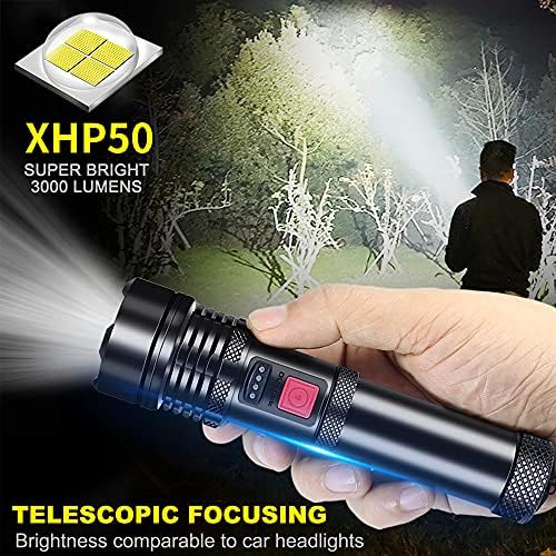 DARKBEAM Torch USB Rechargeable LED Flashlight T002 Super Bright XHP50 3000 Lumen Flash Light Lights Tactical Handheld Zoomable for Hiking, Biking, Emergency