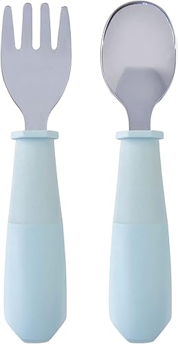Tiny Twinkle Juego de tenedor y cuchara cubiertos duraderos para niños pequeños con cabezales de acero inoxidable vajilla para niños pequeños con