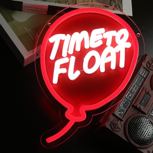 Image of Horror Move Neon Signs for Wall Decor, inchTime to Float inch UV Printed Acrylic Dimmable Light, 7.8 x 11.1 IN, Horror Decor, Red Balloon Wall Art for Bedroom, Halloween, Creepy Clown Gift