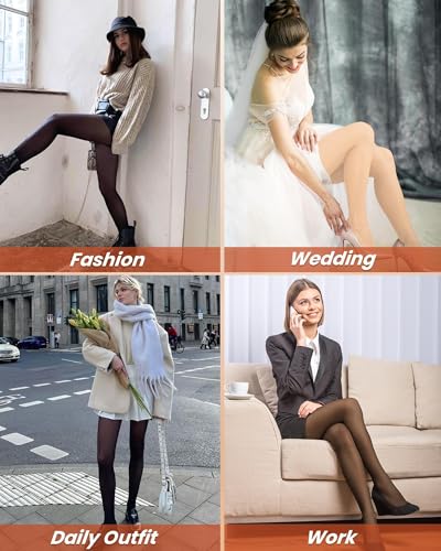 Image of NexiEpoch 2 Pairs Fleece Lined Tights Women - Pantyhose Sheer Black Thick Dress Thermal Warm Fake Leggings for Winter
