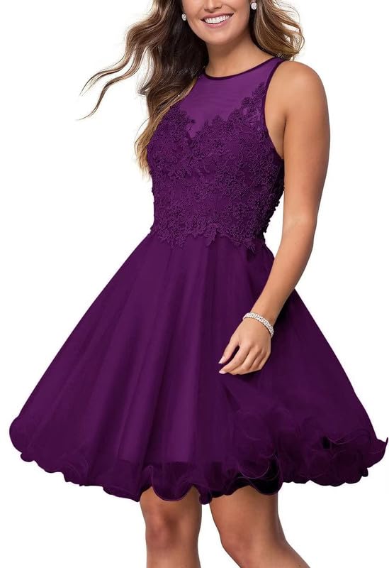 Short Tulle Prom Dress for Teens Lace Applique Homecoming Dresses Beading Evening Party Cocktail Gowns