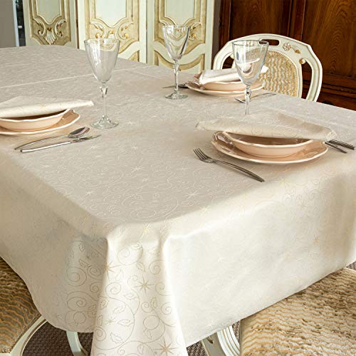 Mantel y servilletas con diseño de estrellas de Navidad, tratamiento antimanchas, color beige (59 x 98 (150 x 250 cm)