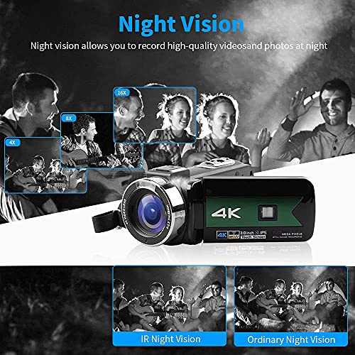 Video Camera, Zohulu 4K Camcorder WiFi Ultra HD 56MP Night Vision