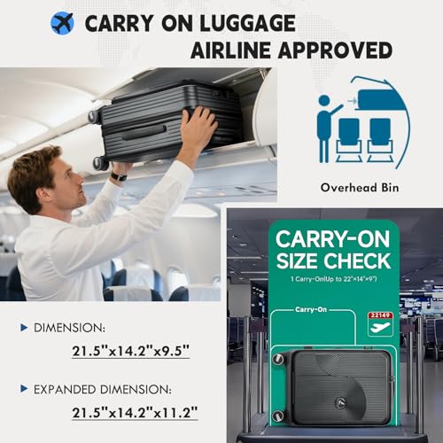 RAINSMORE Bagage à main Valise extensible de 20 pouces approuvée par les compagnies aériennes – Image 3