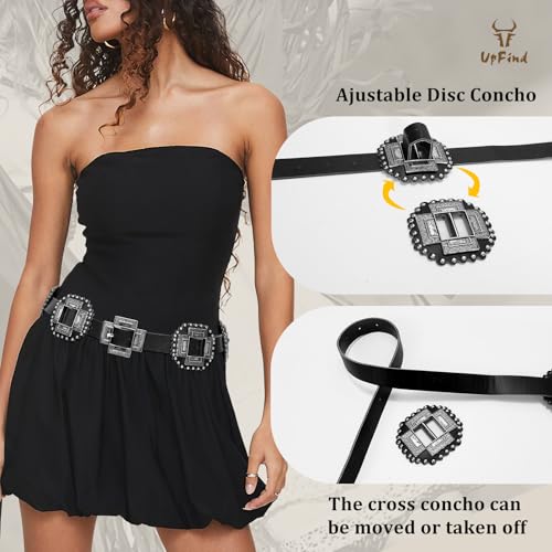 Women Western Concho Belt Leather Cowgirl Wide Boho Belt for Dresses Jeans2