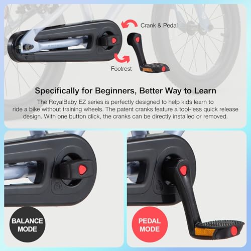 Image of RoyalBaby EZ-Pro Kids Bike, Lightweight Aluminum 2-in-1 Balance to Pedal Bike with One-Key Switch, 14 16 18 20 Inch for Age 3-10 Years