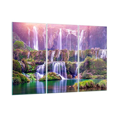 Vidrios decorativos cascada naturaleza Cuadro Sobre Vidrio Moderno 105x70cm Decoracion Salon Cuadros Pared Impresiones Tríptico 3 Piezas Grande Impresión en Cristal Wall Art Prints GCE105x70-3893