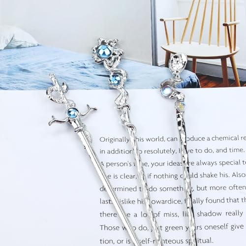 inSowni 8 Pieces Retro Vintage Asian Chinese Traditional Hanfu Fishtail Star Moon Butterfly Silver Metal Hair Sticks Long Hair Chopsticks Forks Bun Updo Holders Hairpins for Women Girls - Thumbnail 7