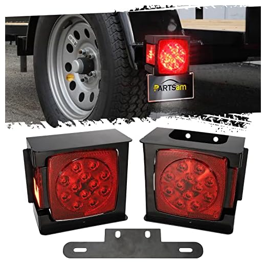 Partsam 2pcs Waterproof Square Led Trailer Light Kit Red LED Stop Turn Tail License Brake Running Light Lamp w Steel Mounting Boxes License Bracket for Under 80" Trailer Boat Truck IP68 DOT Approved
