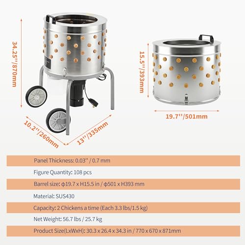 Image of Chicken Plucker Machine, 20 inch Drum Stainless Steel Poultry Plucker