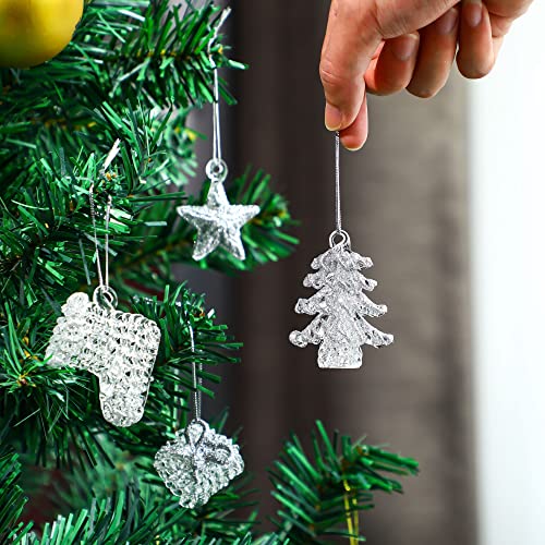 Christmas Tree Hanging Decoration Pendant Set Of 4 Mini Spun Glass 2022 Xmas Tree Ornaments(Silver) #TOP3