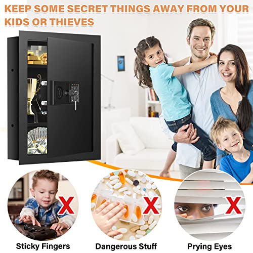 22.05" Tall Fireproof Wall Safes Between The Studs 16" Centers, Electronic Hidden Safe With Removable Shelf, Home Safe For Firearms, Money, Jewelry, Passport #TOP6