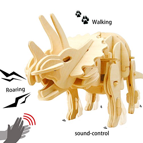 Preisvergleich Produktbild Robotime 3D Puzzle Triceratops Holzbausatz roboterartiger Dinosaurier Bausatz Modell Spielzeug Steckpuzzle für Kinder und Erwachsene